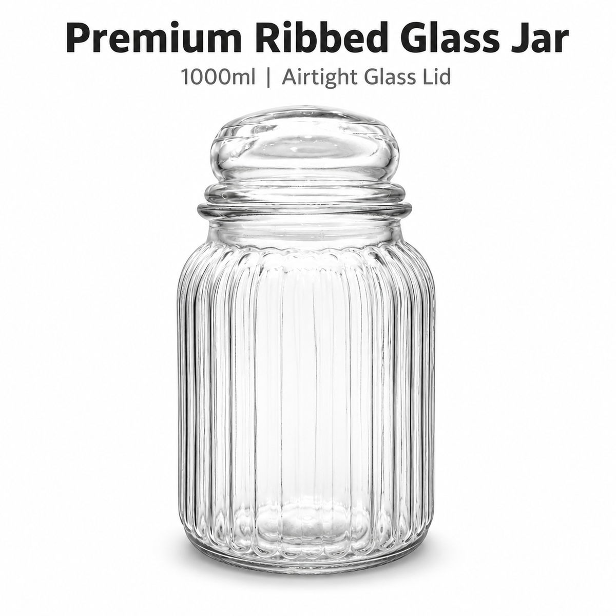 SPHATIK Ribbed Glass Kitchen Storage Jar Clear 1000ml 1-Pack