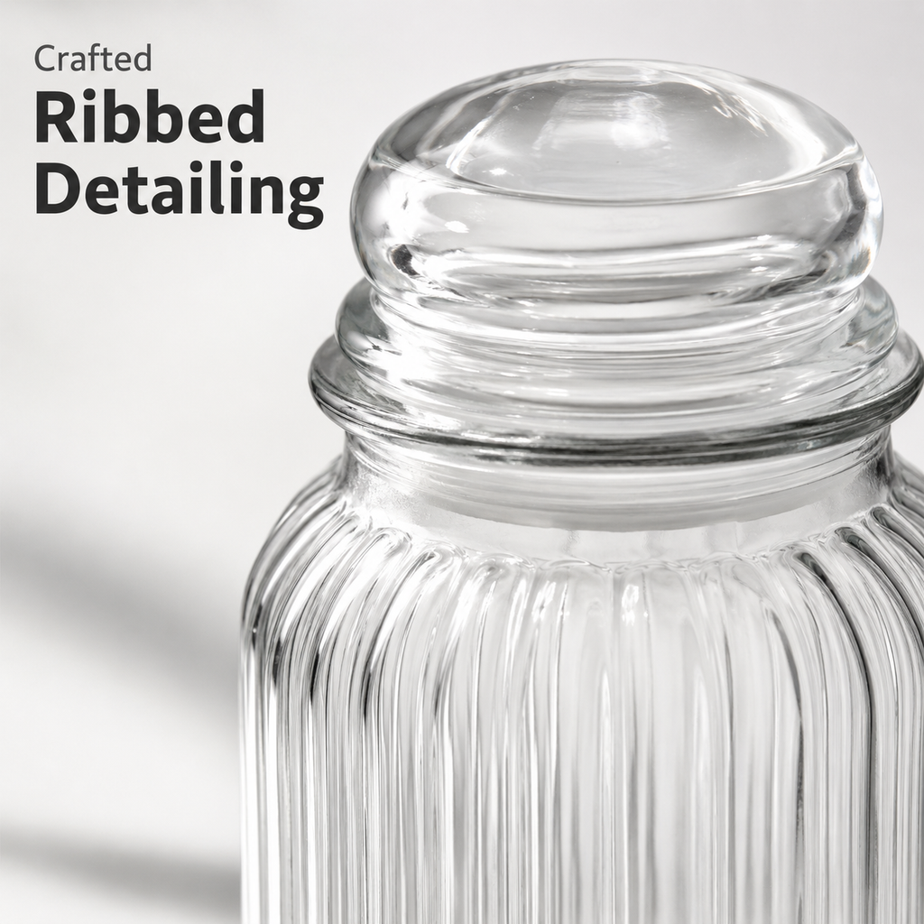 SPHATIK Ribbed Glass Kitchen Storage Jar Clear 1000ml 1-Pack