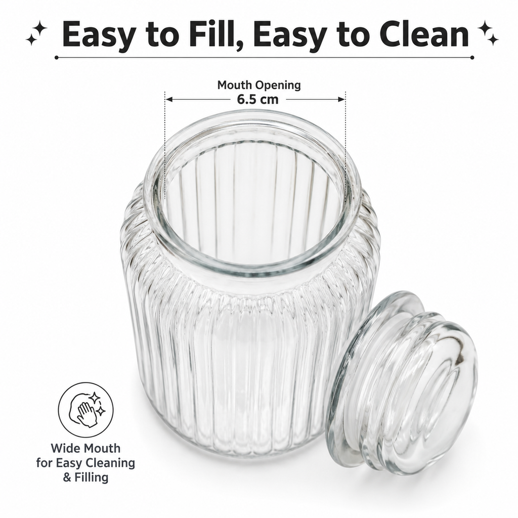 SPHATIK Ribbed Glass Kitchen Storage Jar Clear 1000ml 1-Pack