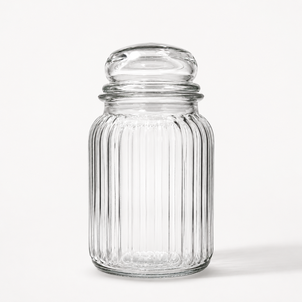 SPHATIK Ribbed Glass Kitchen Storage Jar Clear 1000ml 1-Pack