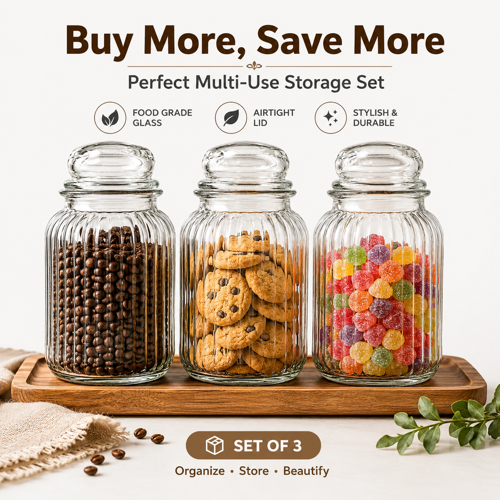 SPHATIK Ribbed Glass Kitchen Storage Jar Clear 1000ml 1-Pack